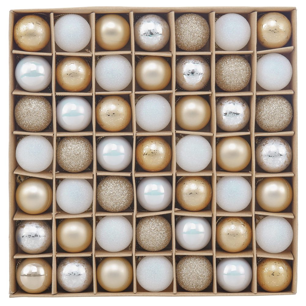 Valery Madelyn Christmas Baubles for Christmas Tree Decoration，49pcs 3cm White Gold Shatterproof Christmas Ball Ornaments