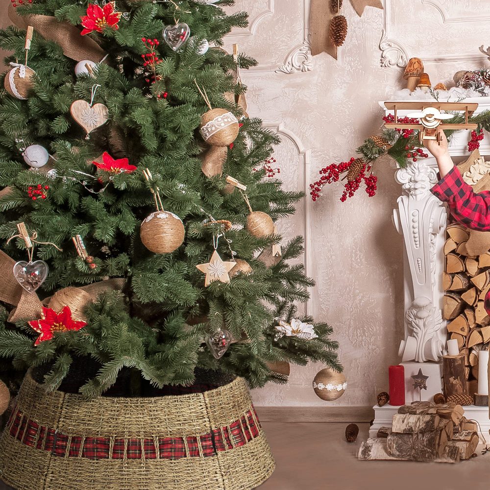 Art Beauty Christmas Tree Collar Large Rattan Wicker Skirt with Replaceable Ribbon for Christmas Tree Decorations - Image 4