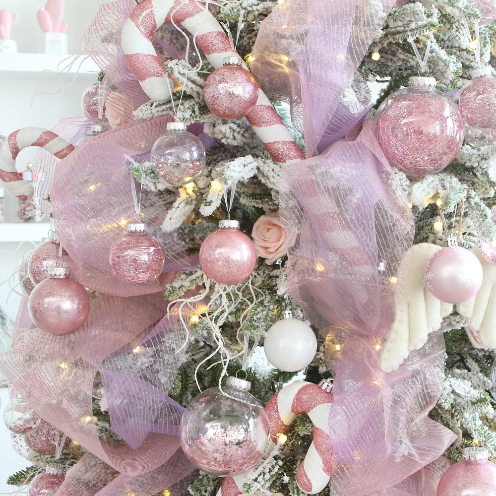Sea Team 60mm/2.36" Shatterproof Clear Plastic Christmas Ball Ornaments Decorative Xmas Balls Baubles Set with Stuffed Delicate Decorations (30 Counts, Pink) - Image 4