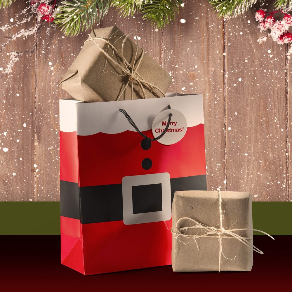 Prextex Santa Clause Medium Gift Bags - 12pcs, Multipack/Bulk Party Bags, Goody/Sweet Bags, Paper Gift Bag for Candy, Treats, Sweets, Stuff, Gifts, Presents, Christmas, Halloween, Parties - Image 4