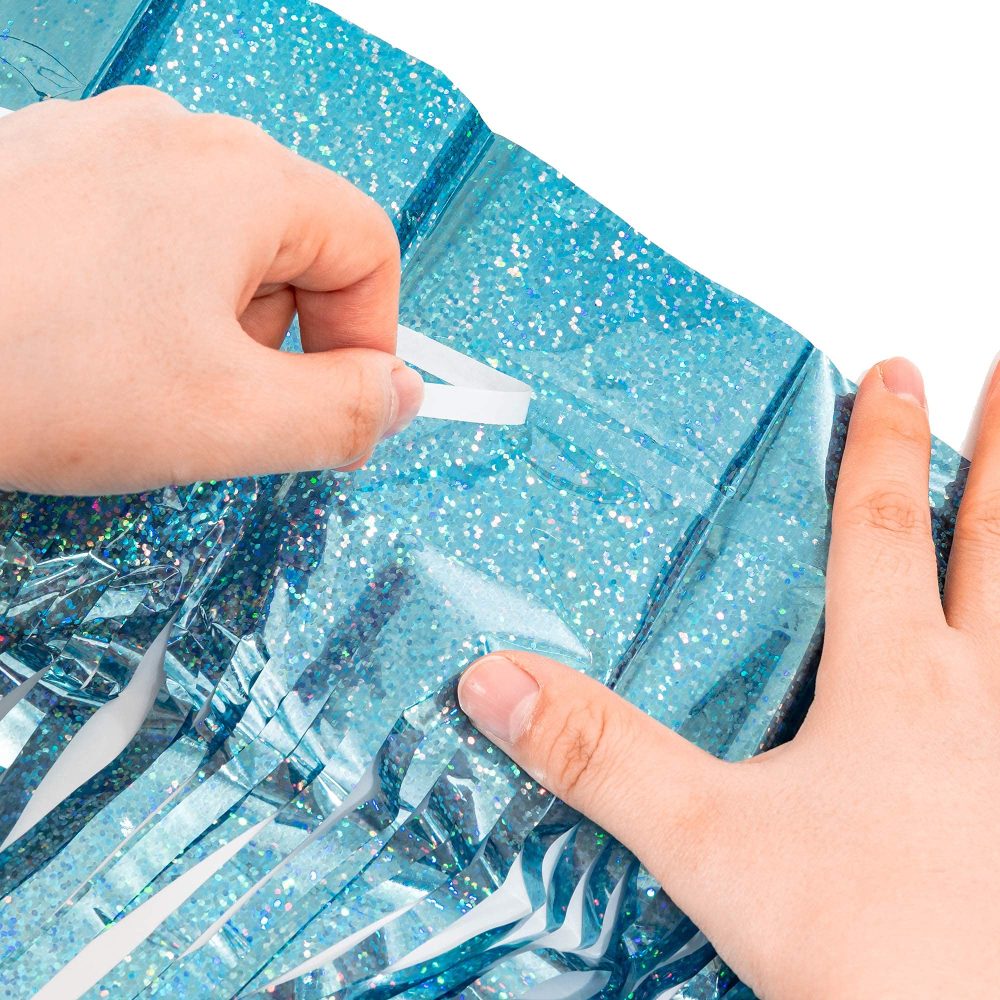 Blue Tinsel Curtain Party Backdrop - GREATRIL Foil Curtain Party Decor Photo Streamers Backdrop for Birthday/Baby Shower/Mermaid/Under The Sea/Ocean/Frozen Party Decorations - 1m x 2.5m - Pack of 2 - Image 3