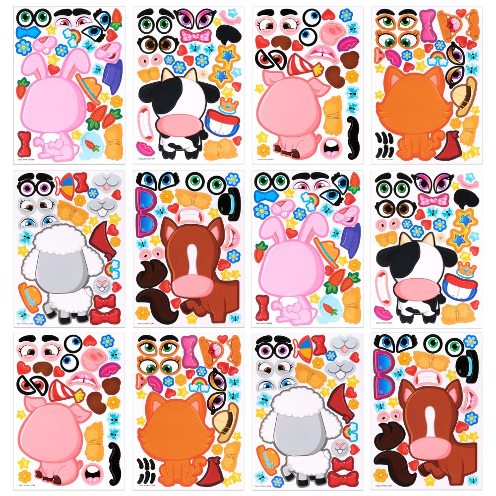 JOYIN 24 PCS 6"x 9"/15.2 * 22.8cm Make-a-face Sticker Sheets for Kids, Make Your Own Animal Farm and Match Sticker Sheets with Farm and Fantasy Animals Kids Party Favor Supplies Craft