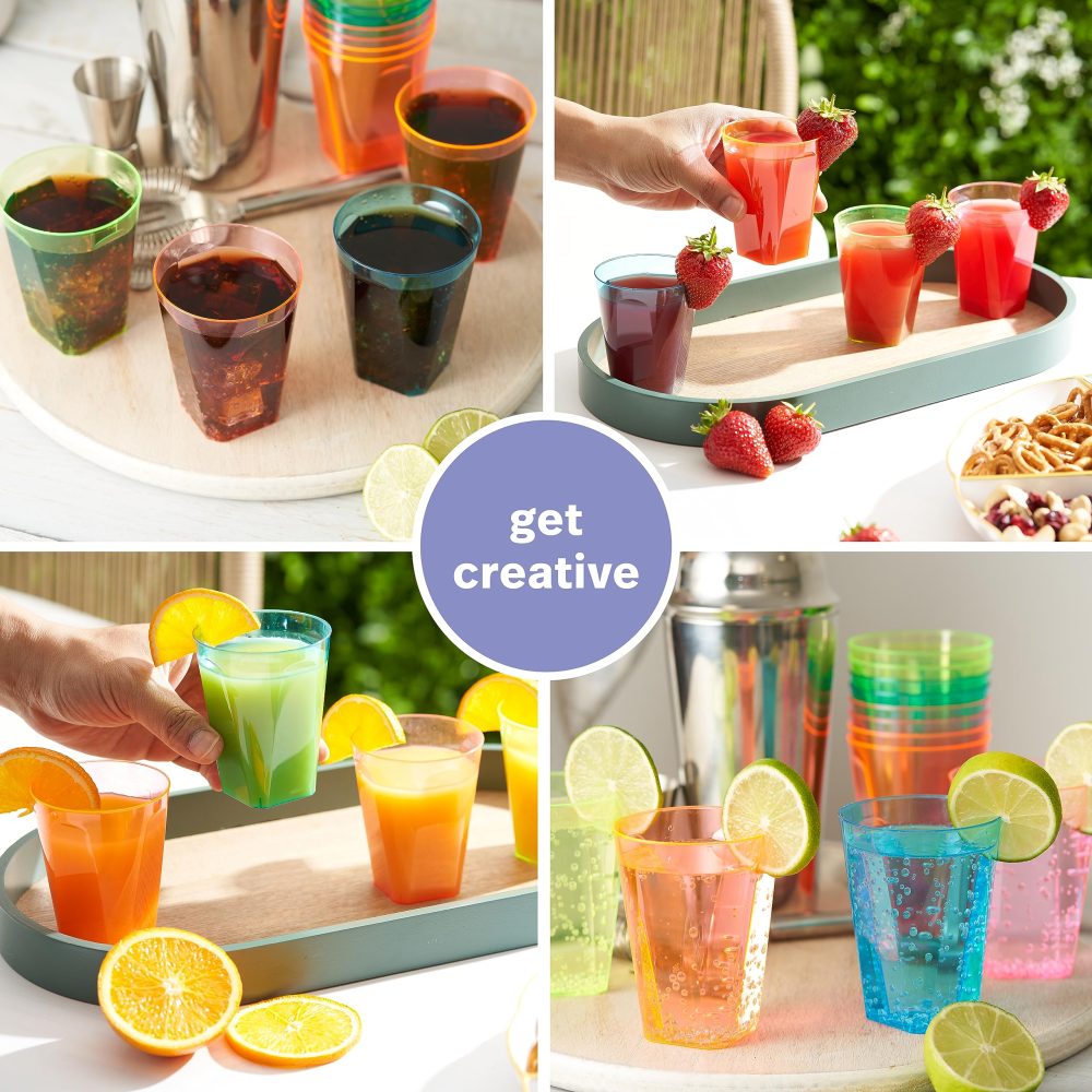 MATANA 80 Neon Party Cups, Coloured Hard Plastic Cups, 210ml - Drinks, Cocktails, Desserts - Kids' Parties, Birthdays, Christmas, Picnic, BBQ, Parties - Sturdy & Reusable - Image 4