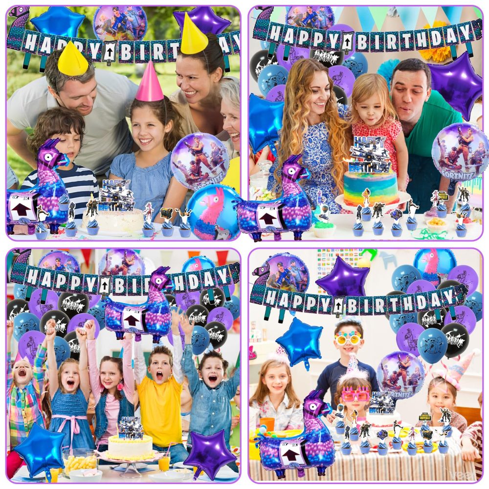 VI2 32PCS Video Game Foil Balloons, Video Gaming Birthday Decoration, with Fort-nite Birthday Banner Cake Decorations Game Foil Balloons Video Game Themed, for Kids Gamers Lovers Party Party Supplies - Image 4