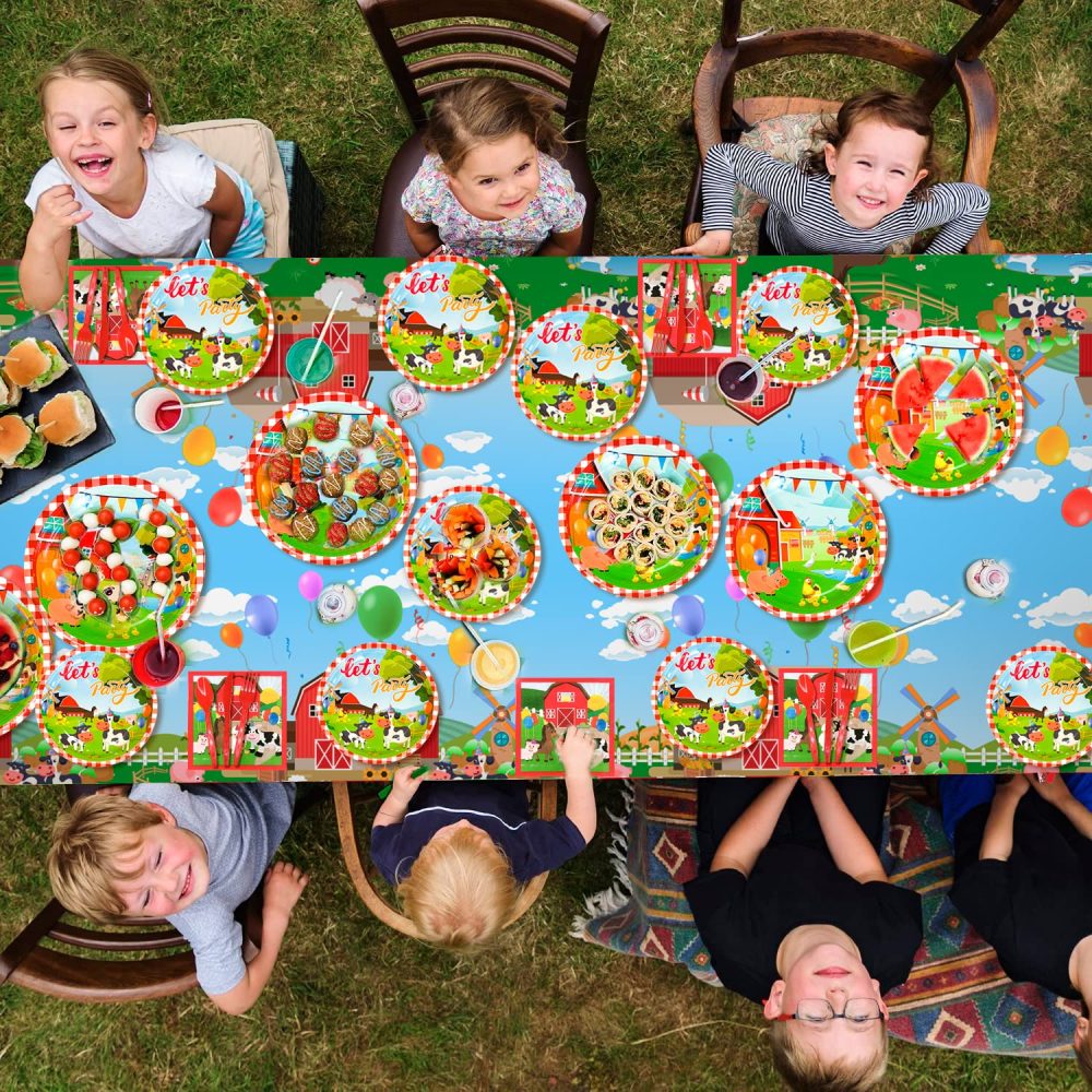 Farm Party Supplies,130pcs Farm Animals Party Tableware Set-Farm Party Plates Cups Napkins Tablecloth Banner ect Farm Birthday Party Supplies Decorations for Kids Baby Shower, Serves 16 Guests - Image 6