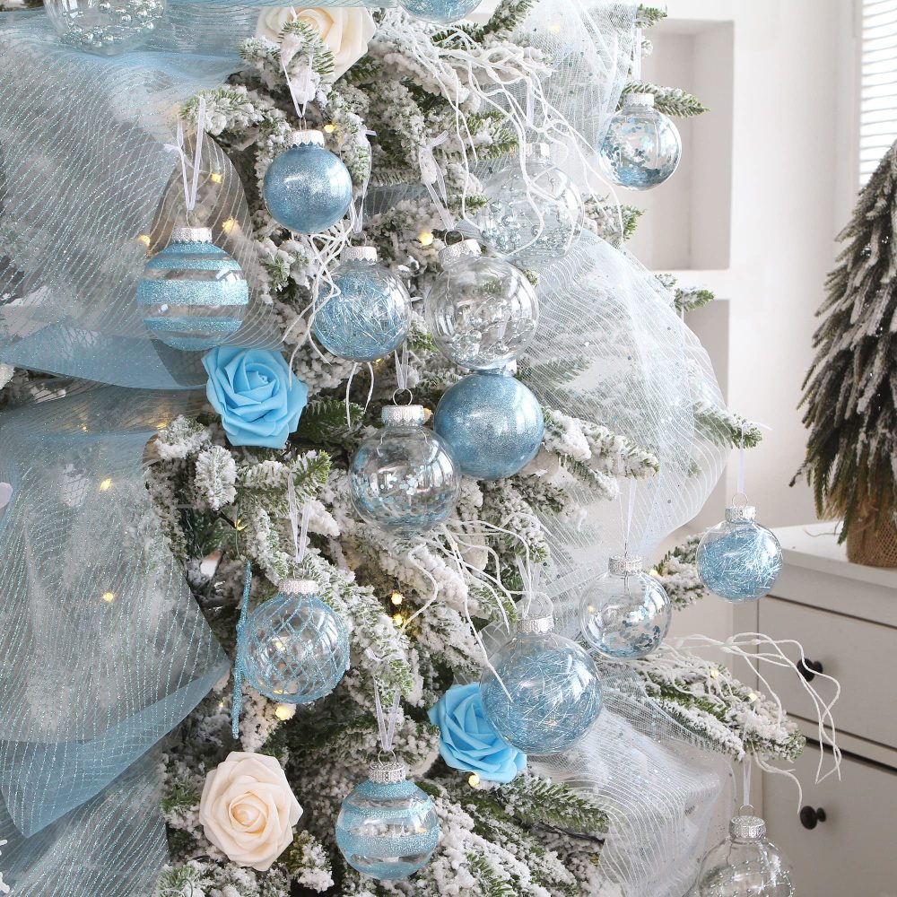 Sea Team 60mm/2.36" Shatterproof Clear Plastic Christmas Ball Ornaments Decorative Xmas Balls Baubles Set with Stuffed Delicate Decorations (30 Counts, Blue) - Image 4