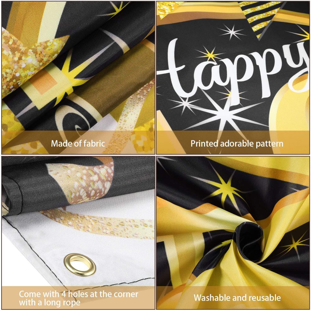 40th Birthday Party Decoration, Extra Large Fabric Black Gold Sign Poster for 40th Anniversary Photo Booth Backdrop Background Banner, 40th Birthday Party Supplies, 72.8 x 43.3 Inch (Style B) - Image 2
