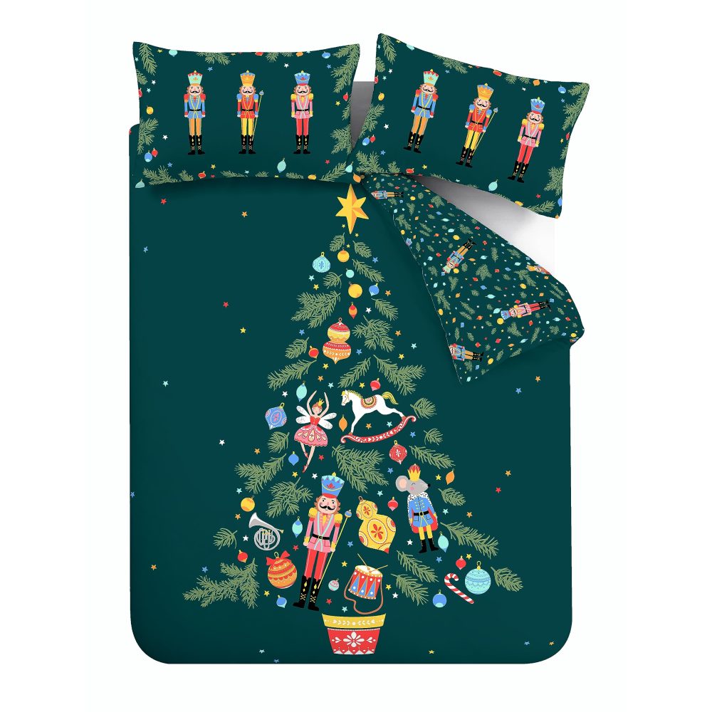 Catherine Lansfield Christmas Nutcracker Reversible Double Duvet Cover Set with Pillowcases Green - Image 3