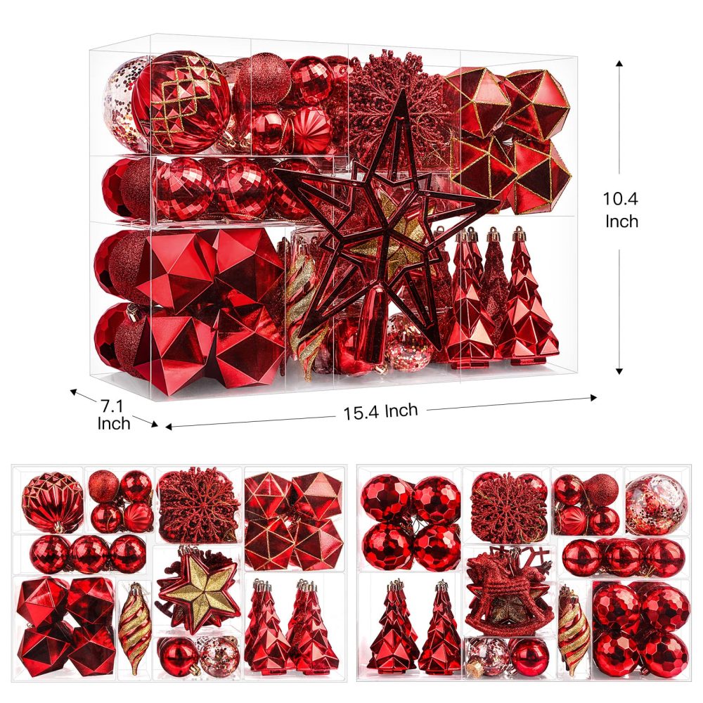 SHareconn 100pcs Christmas Tree Decorations Ornaments Set, Shatterproof Plastic Christmas Baubles Decorative Balls for Xmas Tree Decor Holiday Wedding Party, Red - Image 5