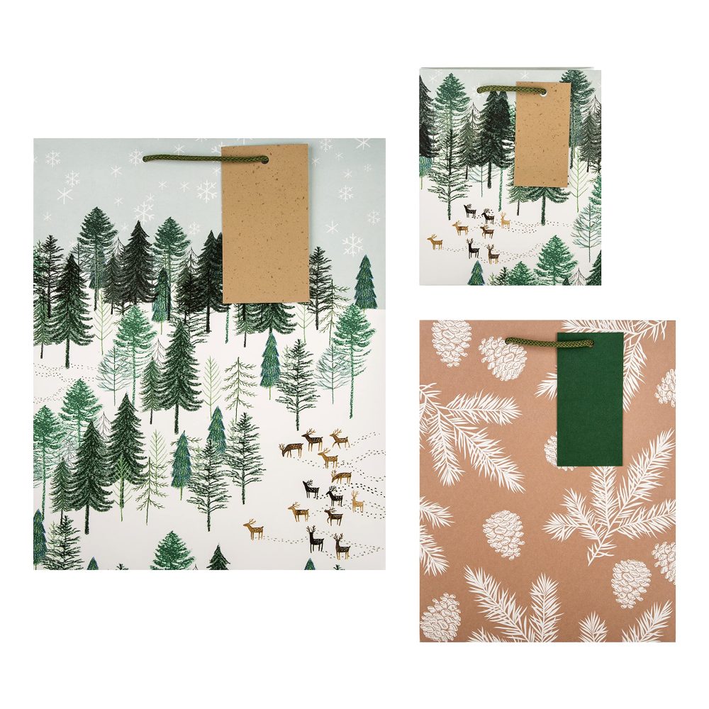 Hallmark Gift Bag Pack of 3, 3 Festive Designs, Christmas, Winter Wonderland, Stags, Deer, Brown Kraft - Image 6