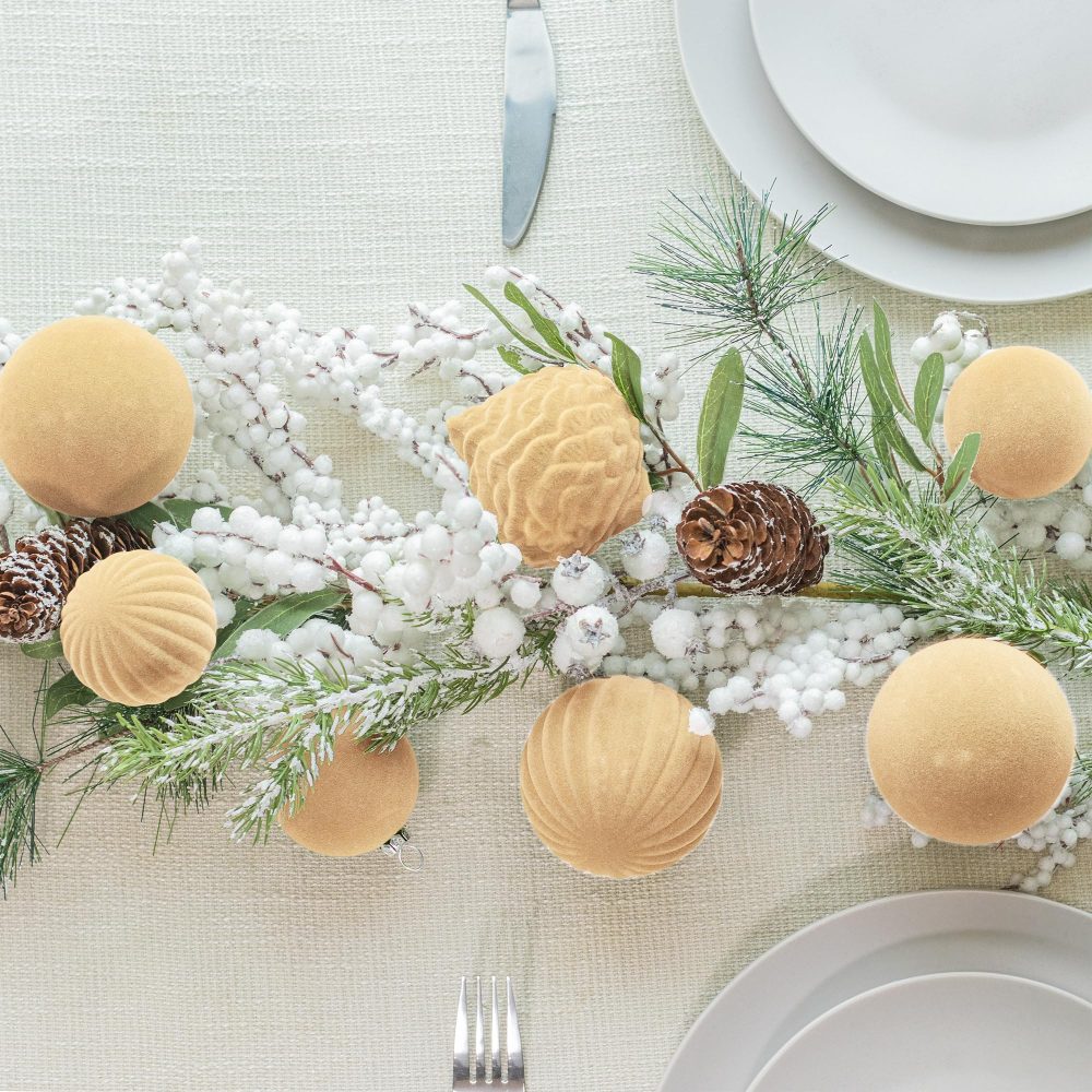KI Store Light Brown Velvet Christmas Balls 25pcs Shatterproof Flocked Christmas Tree Ornaments Assorted for Xmas Tree Decorations - Image 5