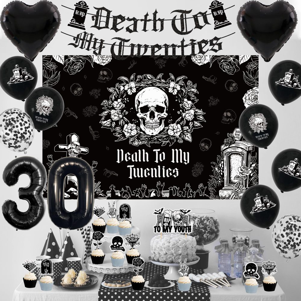 Rip 20s Birthday Decorations Set - Death to My 20s Decorations Includes Banner Backdrop Sash Cake Topper Heart Foil Balloons Death to My 20s Party Supplies 30th Birthday Decorations - Image 2