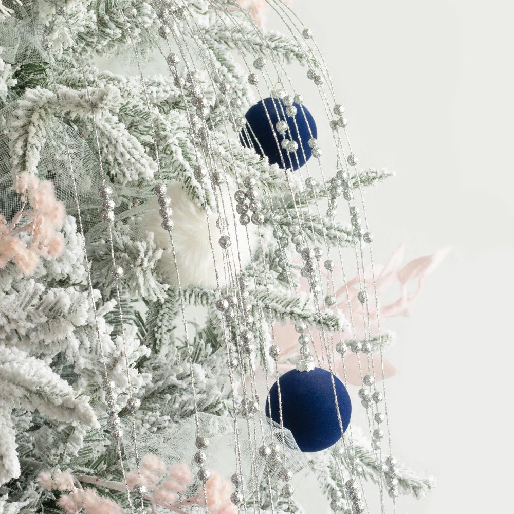 KI Store Blue Velvet Christmas Baubles 25pcs Shatterproof Flocked Christmas Tree Ornaments 80mm 60mm Assorted for Xmas Tree Decorations - Image 3