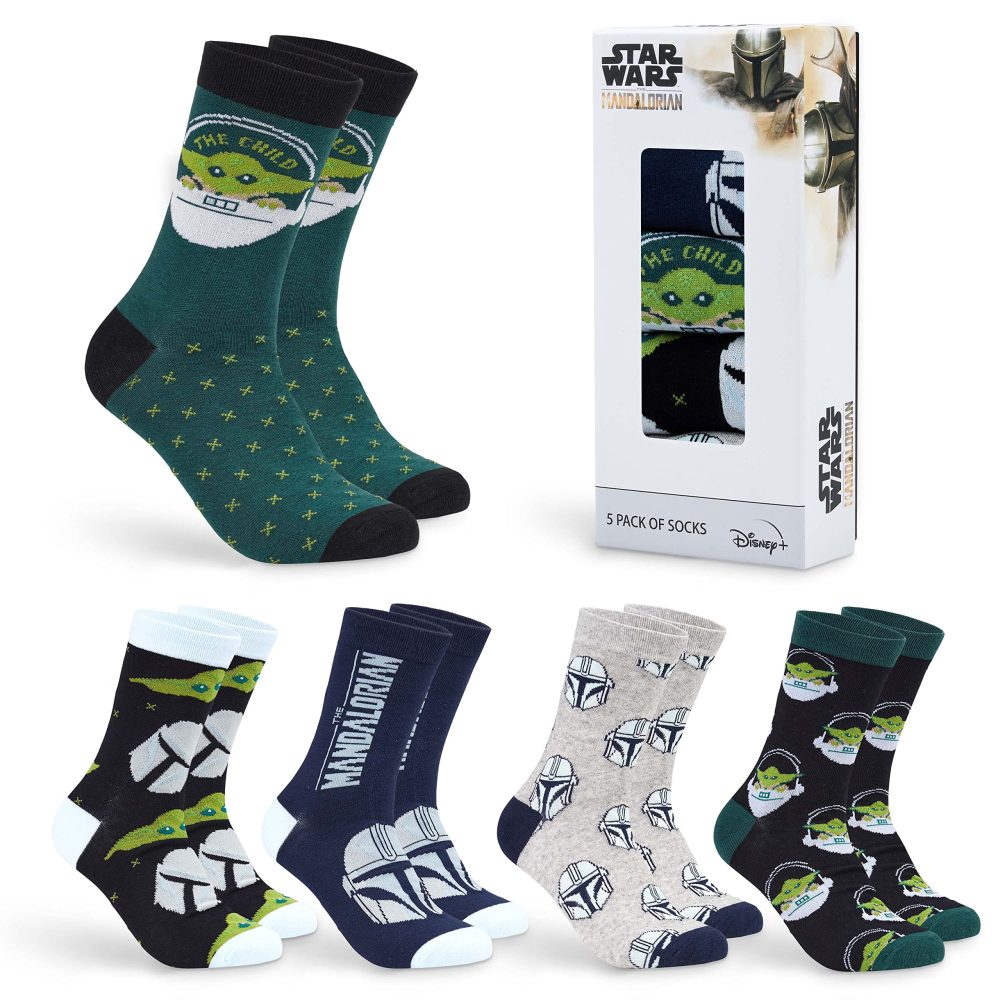 Disney Mens Socks Baby Yoda Crew Socks 5 Pack Star Wars Ankle Socks Size 6.5-9.5 Mickey Mouse Soft Breathable Work Socks Boba Fett Star Wars Gifts for Men (Green Baby Yoda)