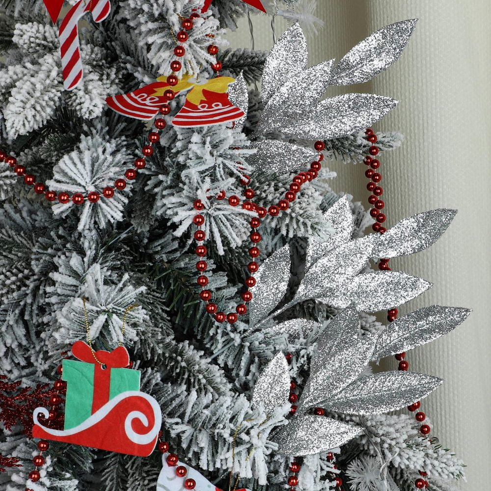 VEYLIN Christmas Glitter Bay Leaf, 12Pcs Artificial Christmas Tree Picks Sprays for Christmas Tree Wreath Floral Wedding Bouquet Decoration(Silver) - Image 5