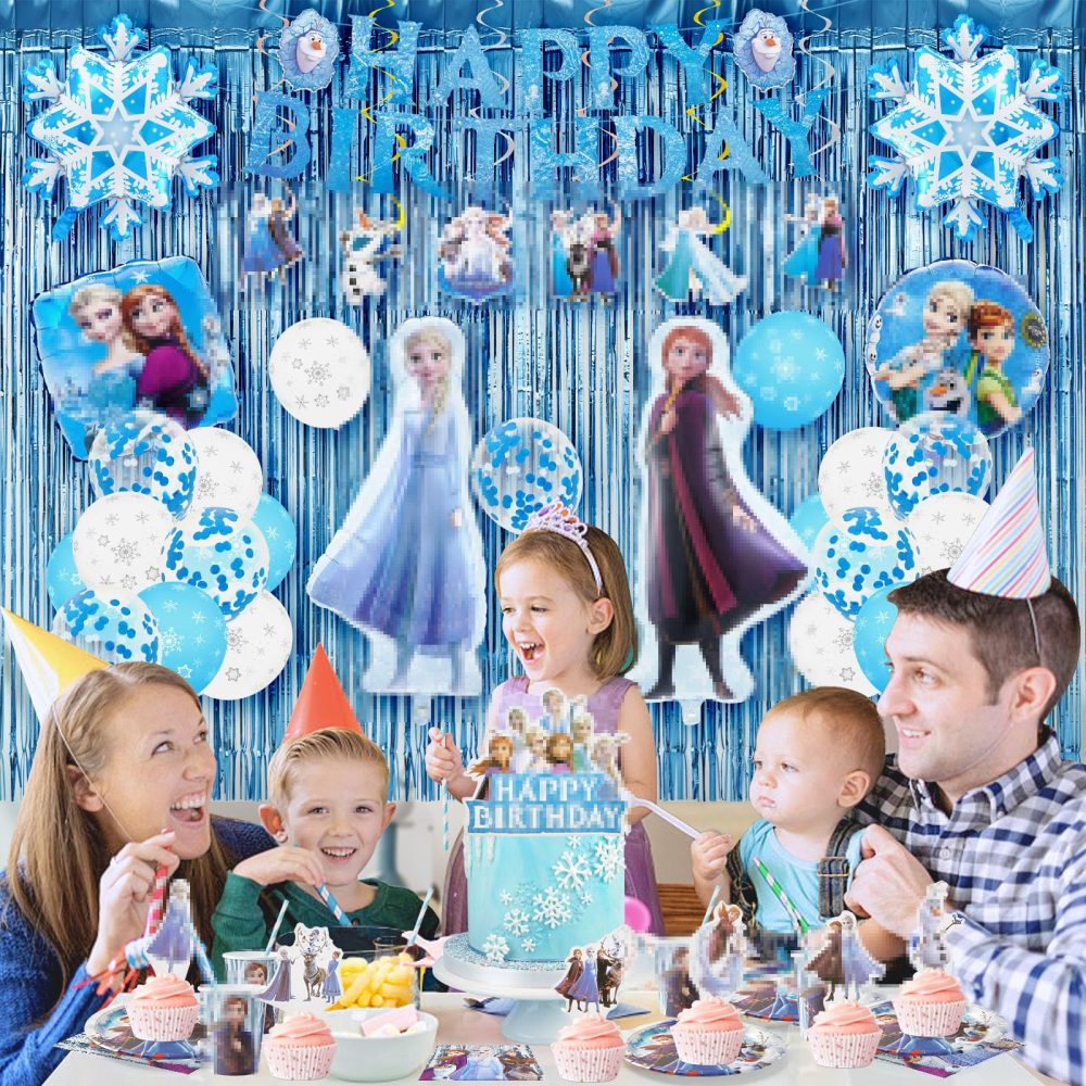 94 Pieces Froze Birthday Decorations, Party Decorations with Plates Cups and Napkins Balloon Banner, Party Tableware Party Supplies for 10 Guests - Image 2