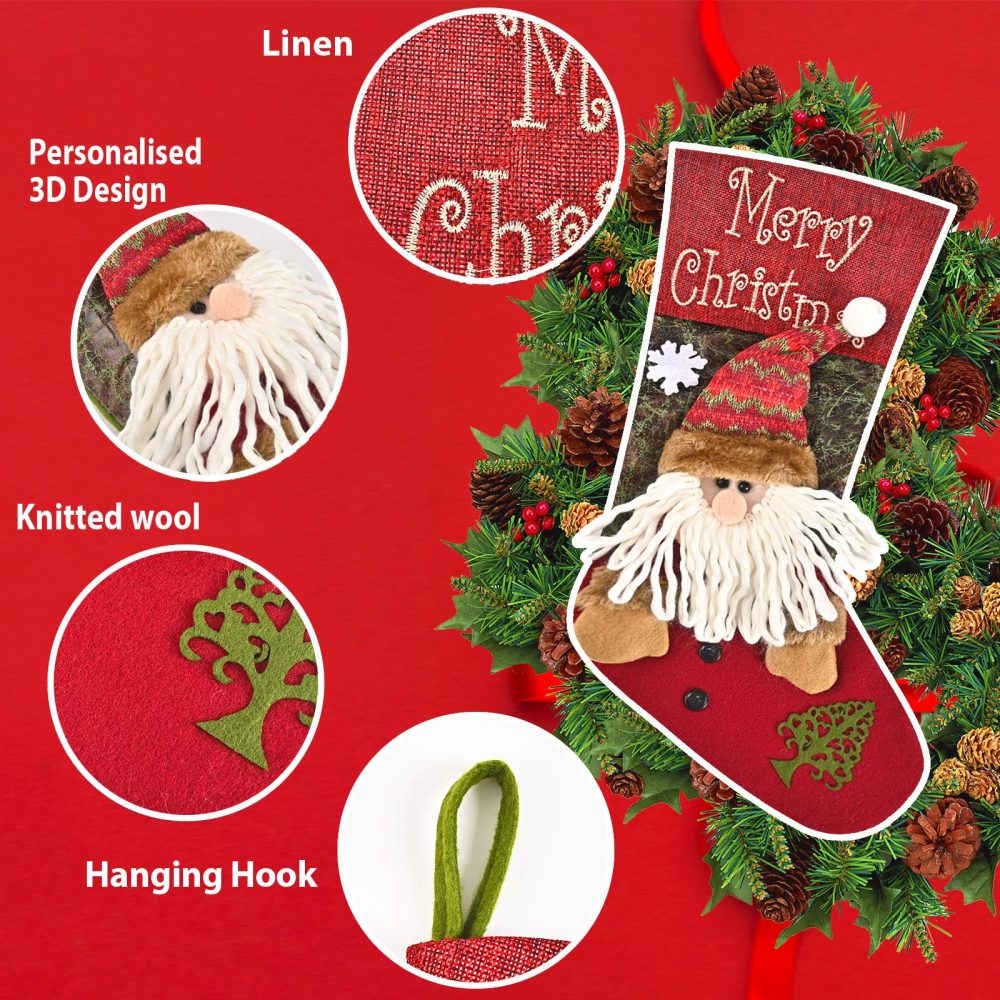 Telgoner Christmas Stocking Set of 3, Large Xmas Stockings for Tree Decoration, Personalised Sock Gift Bag for kids/Adult/Teenagers, Candy Pouch Bag Ornaments, Themed Santa, Snowman, Reindeer - Image 6