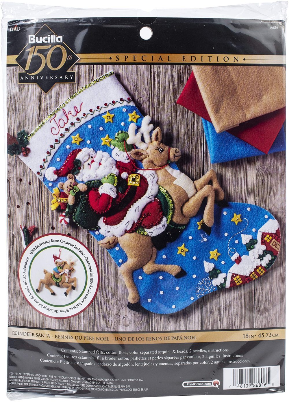 PLAID ENTERPRISES FELT STOCKING KIT REINDEER, multicolour, One Size