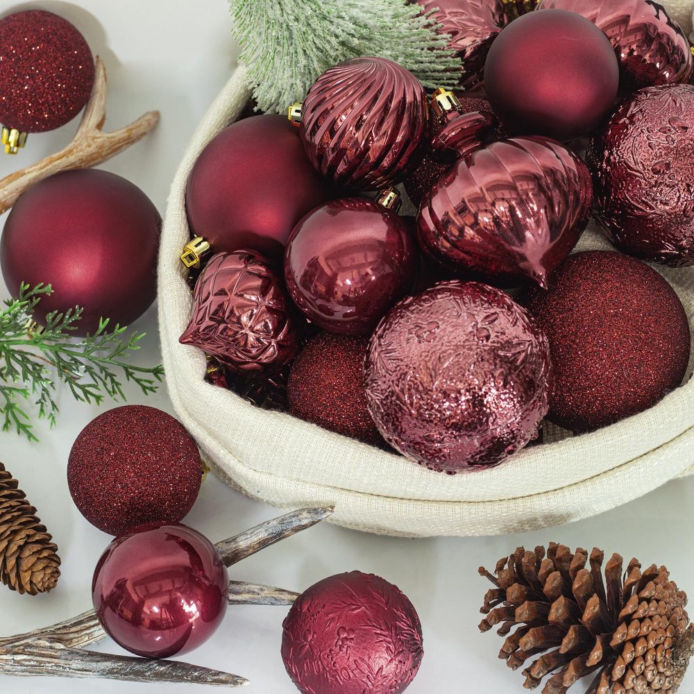 KI Store Burgundy Christmas Baubles 80mm Christmas Tree Decoration Ornaments 18pcs Shatterproof Balls for Xmas Hanging Decorations Festival Holiday Decor - Image 6