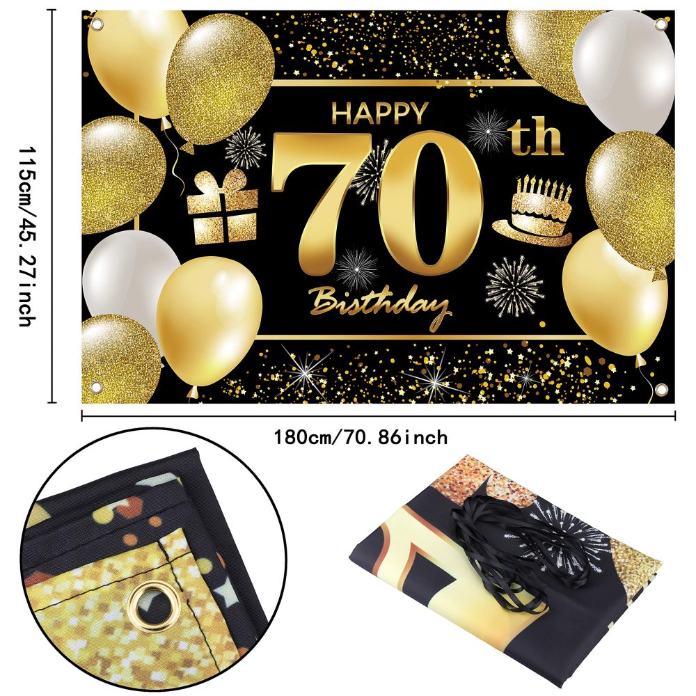 70th Happy Birthday Banner IMISI Birthday Decorations Birthday Backdrop Decorations for a Party - Image 5