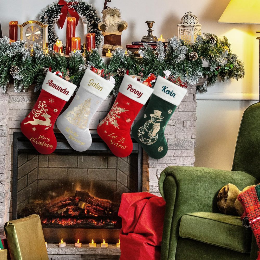 Topvelst Personalized Christmas Stockings with Embroidery Name 18" Large 1PCS Christmas Stockings Santa Snowman Reindeer Xmas Decorations Family Kids Fireplace Christmas Holiday Decoration Stockings - Image 3