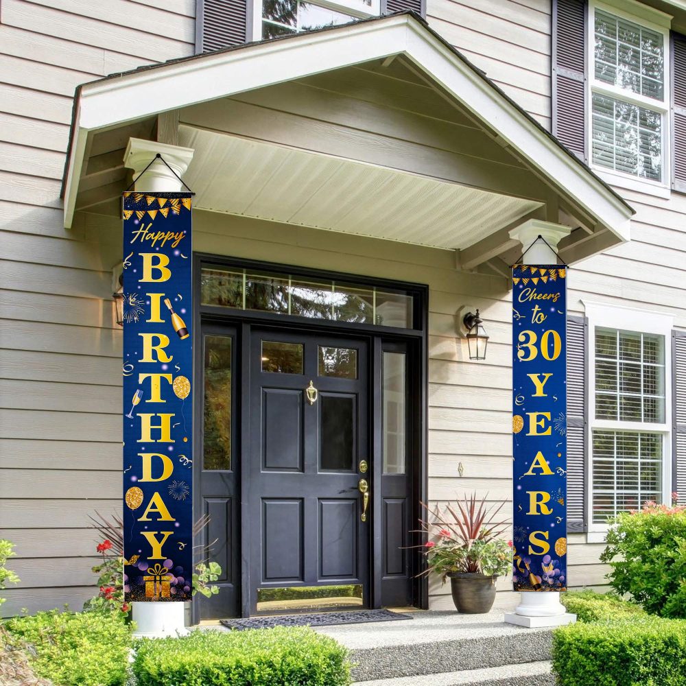 Happy 70th Birthday Door Banner Blue Gold 70th Birthday Party Decorations, 70th Birthday Door Decorations Porch Hanging Banner for Men 70 Year Old Indoor Outdoor Garden Blue Gold - Image 4