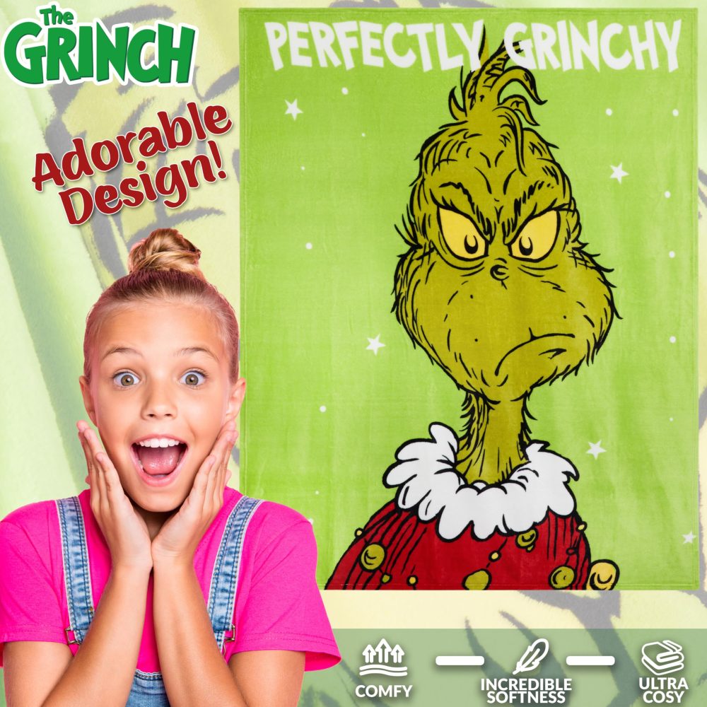 The Grinch Fleece Bed Blanket, Soft Bed Throw 150x130cm - Festive Gifts (Green) - Image 5
