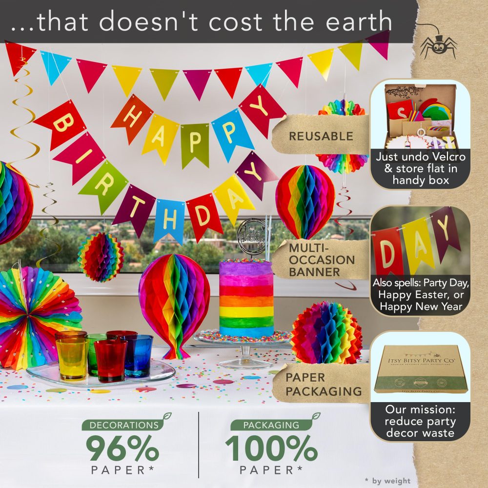 Premium Reusable Birthday Party Decorations - Rainbow Birthday Decoration Set - Happy Birthday Banner, Birthday Bunting, Honeycomb Decorations, Streamers (Paper Colourful Rainbow Party Decorations) - Image 6
