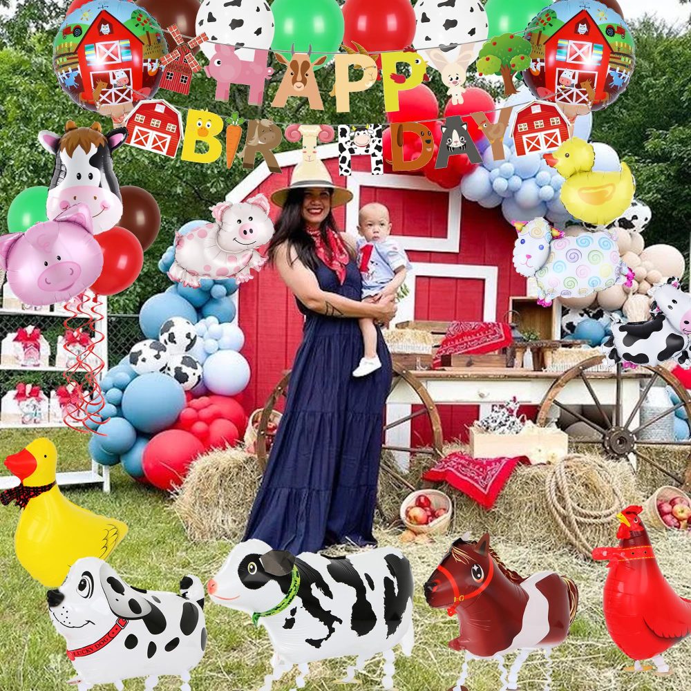 Farm Party Decorations Walking Animals - Animal Birthday Decoration with Walking Animal Balloons Cake Topper Cupcake Toppers Birthday Banner for Farm Theme Party Decor - Image 3