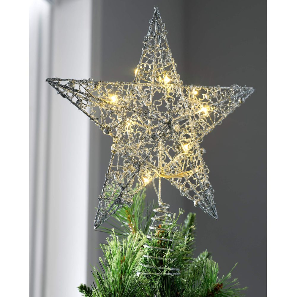 WeRChristmas Pre-lit Sprinky Christmas Tree Top Star LED Lights, Silver, 31cm - Image 4