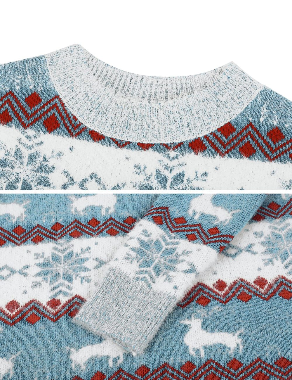 Marvmys Women Knit Sweater Jumper Long Sleeve Pullover Tops Knitwear Crew Neck Loose Warm Vintage Pullover Christmas Sweater Autumn Winter Blue-A S - Image 4