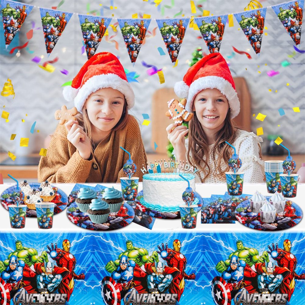 52 Pcs Party Tableware Set, Superhero Party Supplies Set with Paper Plates Cups Napkins and Tablecloth , Party Decorations, Kids Birthday Party Decorations - Image 4