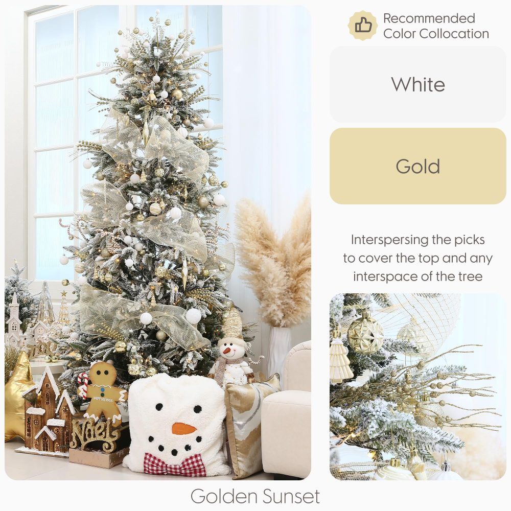 Sea Team 12-Pack Artificial Glitter Berry Stem Ornaments, Decorative Bead Sticks, Glittery Twigs, Picks, Branches for Christmas Tree, Small Vase, Holiday, Wedding, Party (17 Inches, Gold) - Image 5