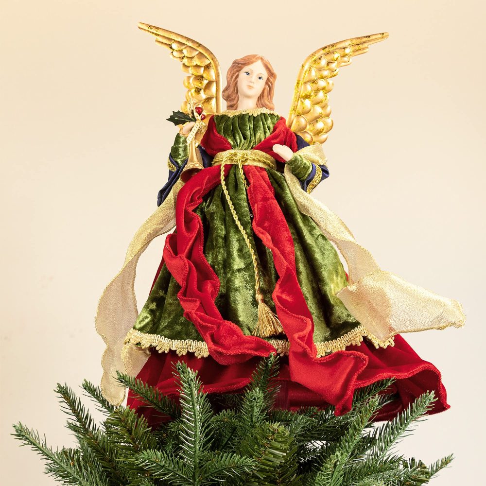 KI Store Large Angel Christmas Tree Topper 45cm Unlit Red Gold Angel Figurines Treetop for Christmas Decoration - Image 6