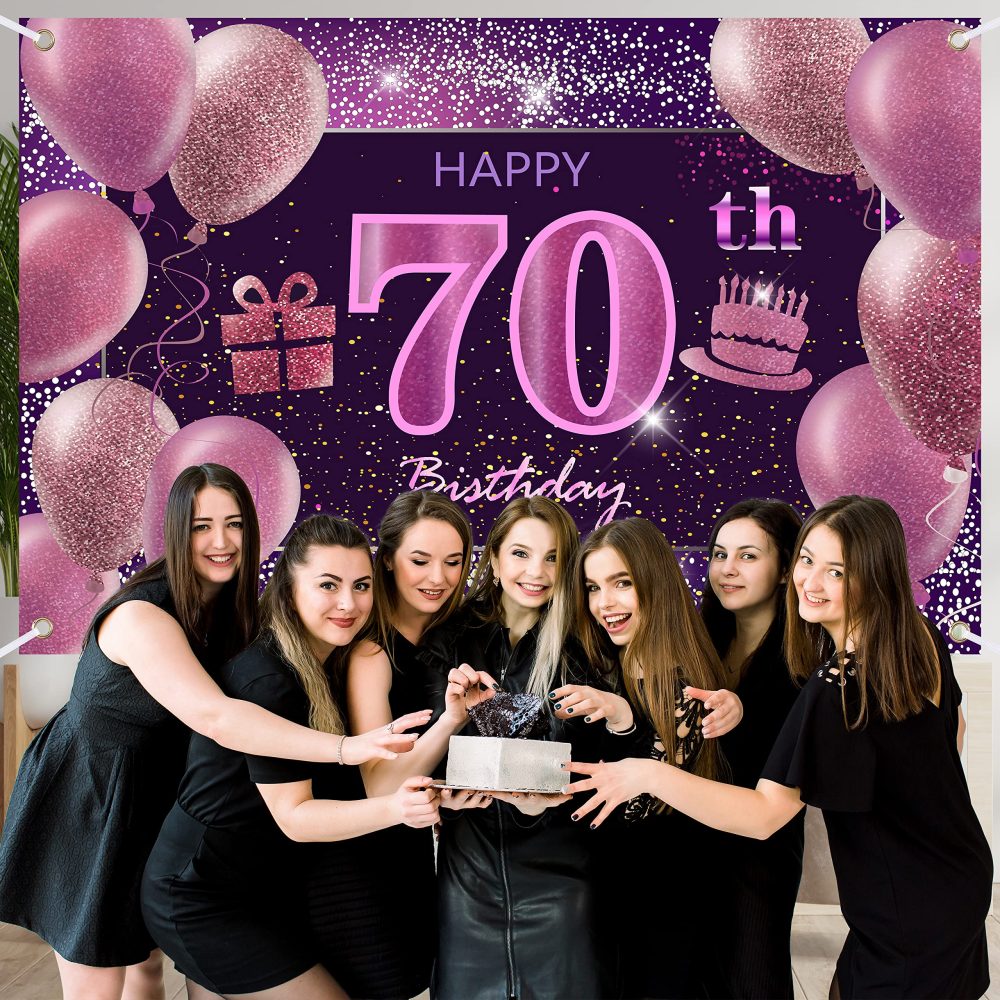 70th Birthday Decorations IMISI Happy Birthday Banner Pink Birthday Backdrop Decorations for a Party - Image 4