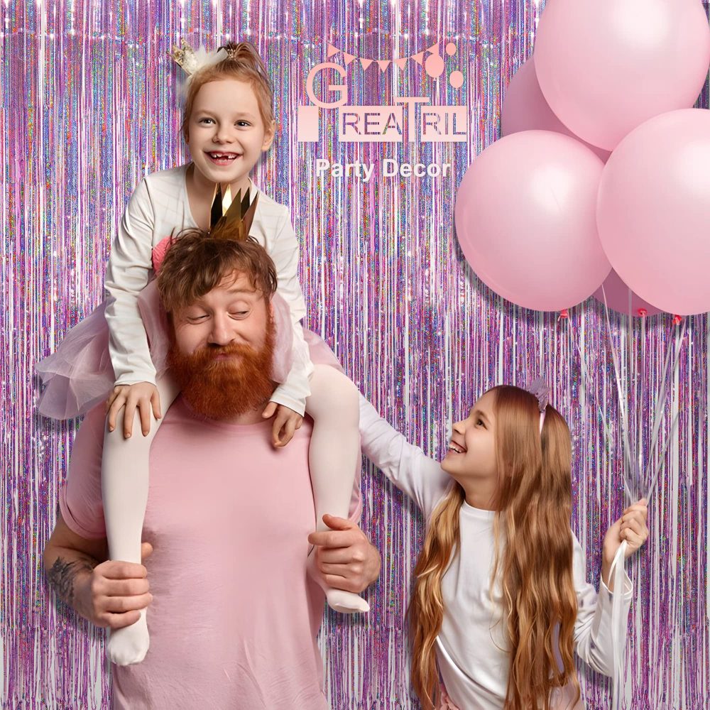 Tinsel Curtain Pink Glitter - GREATRIL Girls Tinsel Curtains Pastel Foils Fringe Party Decoration Background for Unicorn Mermaid Fairy Princess Birthday School Child School Party - Image 3