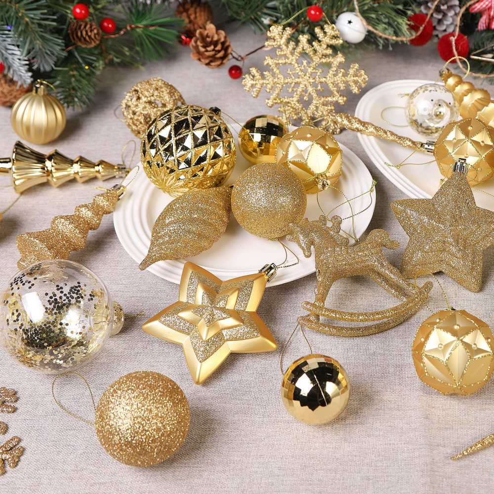 SHareconn 100pcs Christmas Tree Decorations Ornaments Set, Shatterproof Plastic Christmas Baubles Decorative Balls for Xmas Tree Decor Holiday Wedding Party, Glod - Image 4