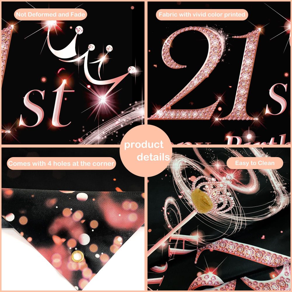 Rose Gold Happy 21st Birthday Banner Backdrop Decorations for Girls Extra Large Fabric 21 Year Old Birthday Finally Legal Twenty One Party Photography Background Decor Sign Photo Booth Party Supplies - Image 7