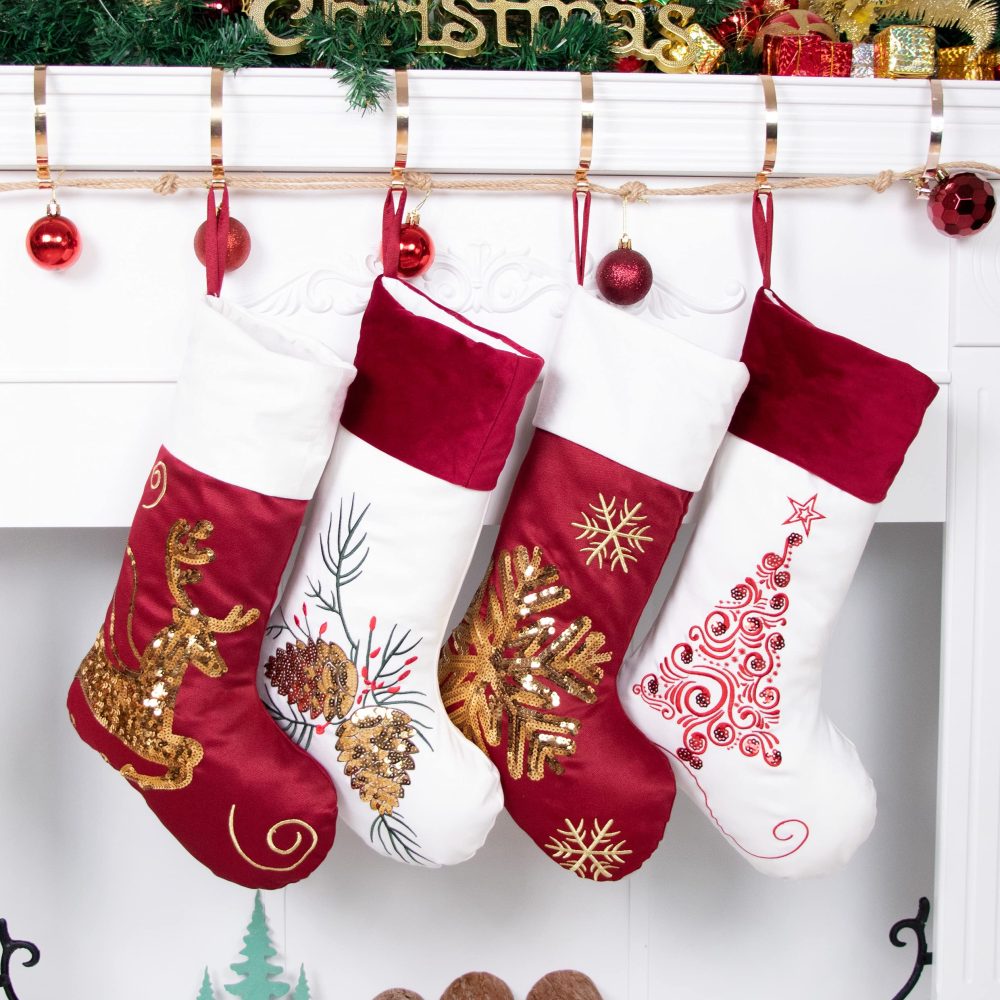 Beyond Your Thoughts Family Christmas Stockings Set of 4 New Embroidery Sequins 19" Large Decor Hanging Ornament Fireplace Xmas Tree Holiday Party Decoration 4 Pack - Image 5