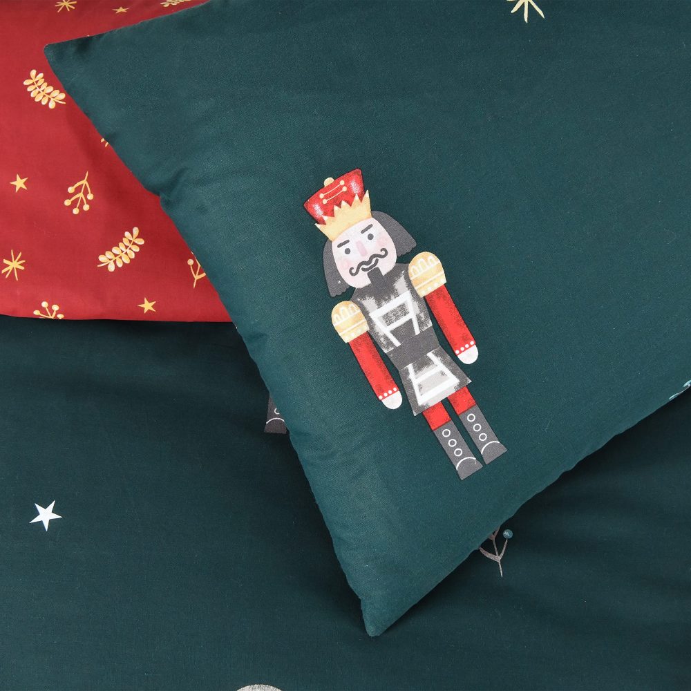 Sleepdown Xmas Nutcracker Green Wine Festive Reversible Duvet Cover Quilt Bedding Set with Pillowcases Soft Easy Care Bed Linen - Double (200cm x 200cm), 5056557512638 - Image 6