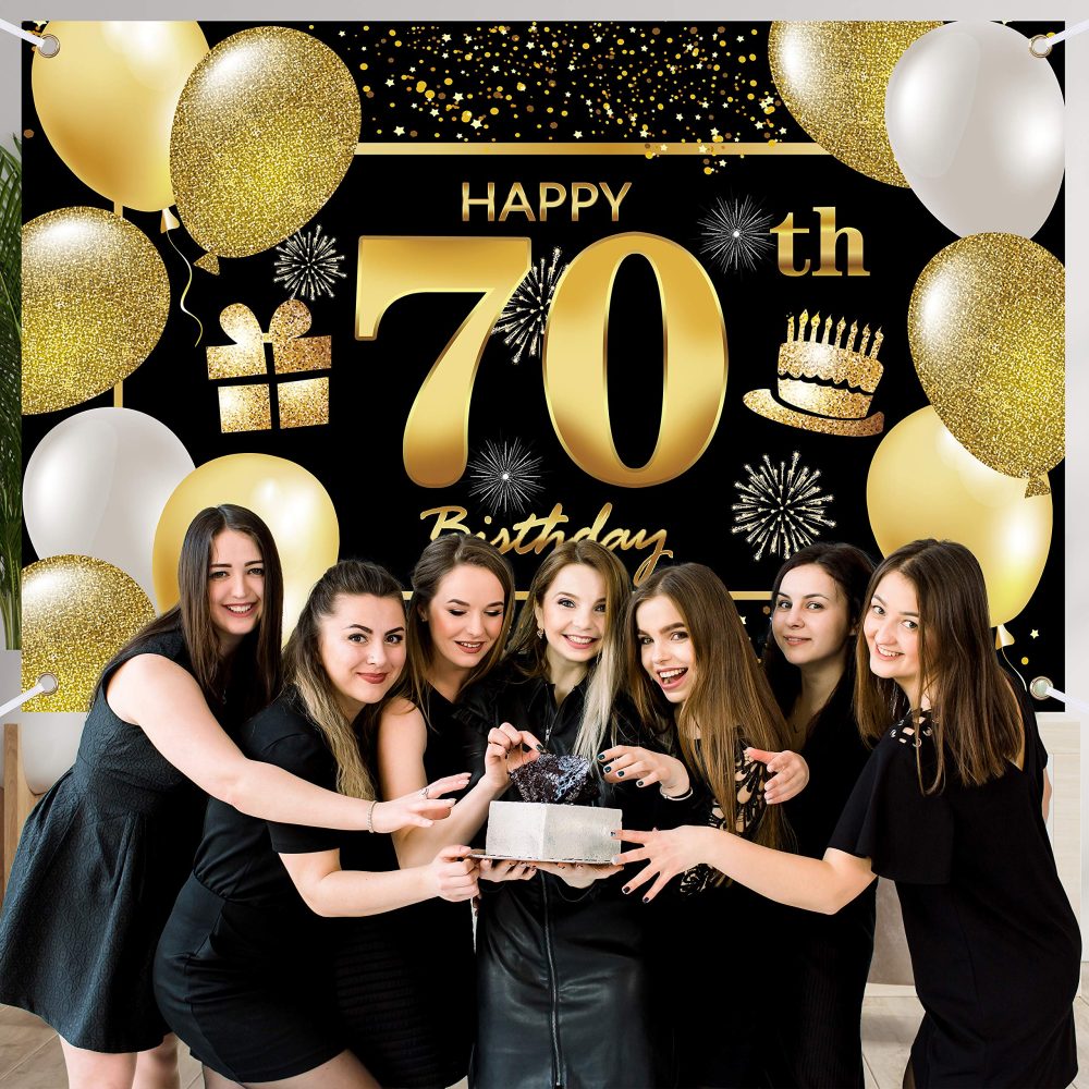 70th Happy Birthday Banner IMISI Birthday Decorations Birthday Backdrop Decorations for a Party - Image 4