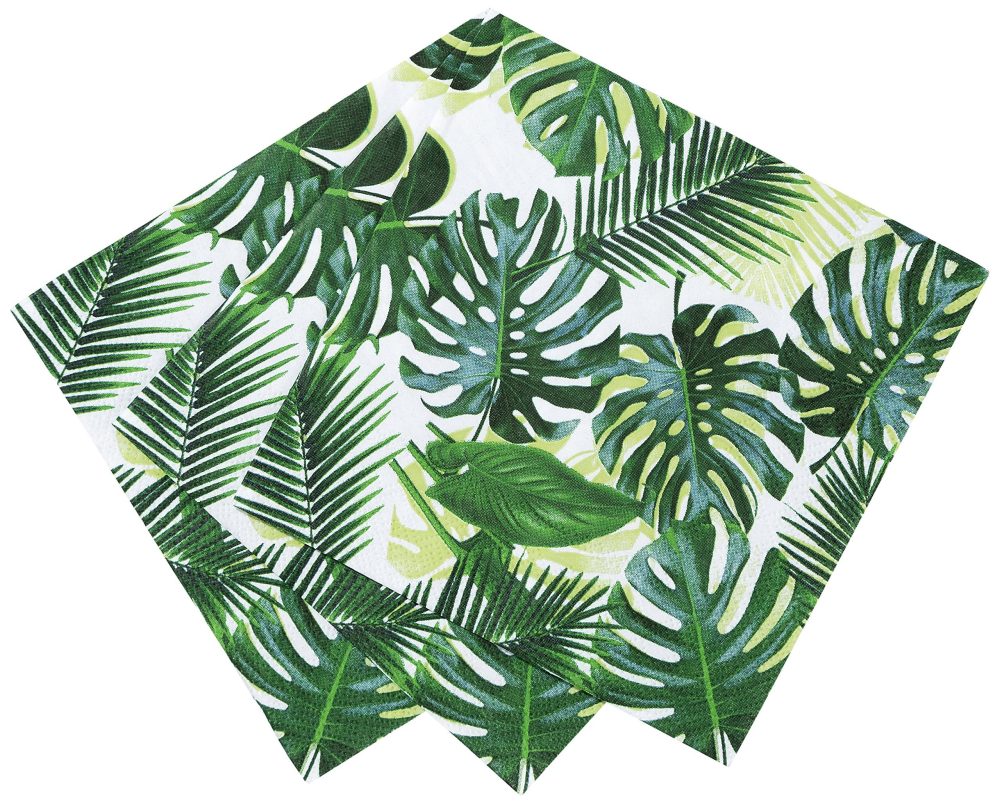 Talking Tables Pack of 20 Tropical Cocktail Napkins Paper Palm Leaf Serviettes for Kid's Jungle Party, Hawaiian Theme, Luau, Summer, Picnic, Decoupage