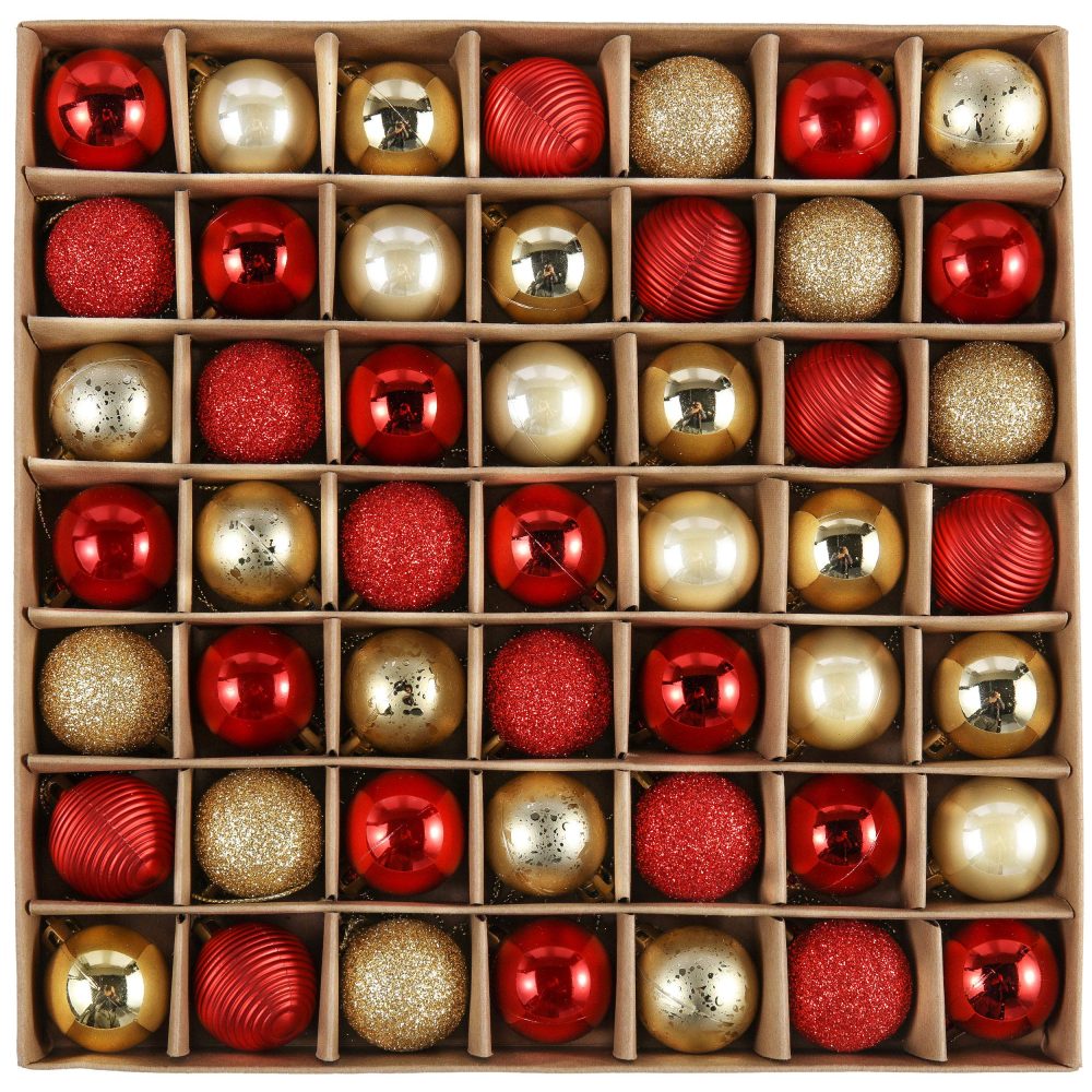 Valery Madelyn Christmas Baubles for Christmas Tree Decoration，49pcs 3cm Traditional Red and Gold Christmas Shatterproof Christmas Ball Ornaments