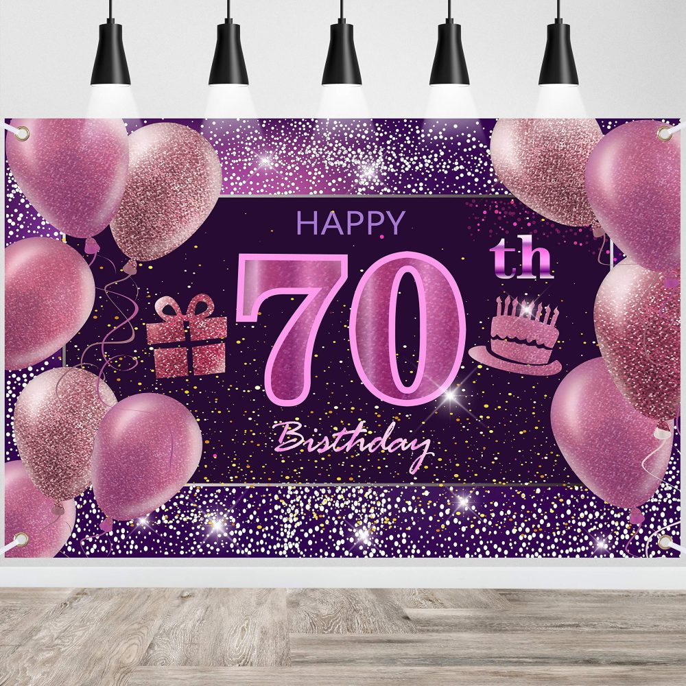 70th Birthday Decorations IMISI Happy Birthday Banner Pink Birthday Backdrop Decorations for a Party