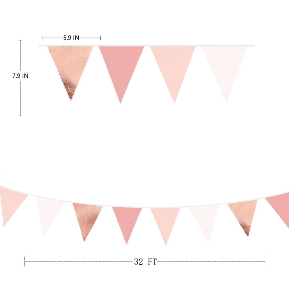 32Ft Dusty Blush Pink Rose Gold Bunting Banner Party Decorations Fabric Triangle Flag Pennant Garland Streamers for Birthday Wedding Baby Bridal Shower Anniversary Outdoor Garden Hanging Decoration - Image 7