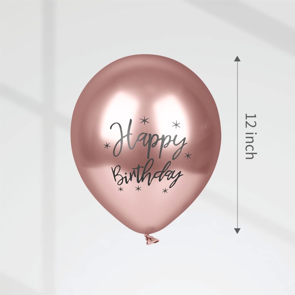 10Pcs Happy Birthday Balloons, 12" Happy Birthday Printed Metallic Rose Gold Balloons, Birthday Party Balloons for Girls Boys Birthday Decorations (Rose Gold Birthday Balloons) - Image 6