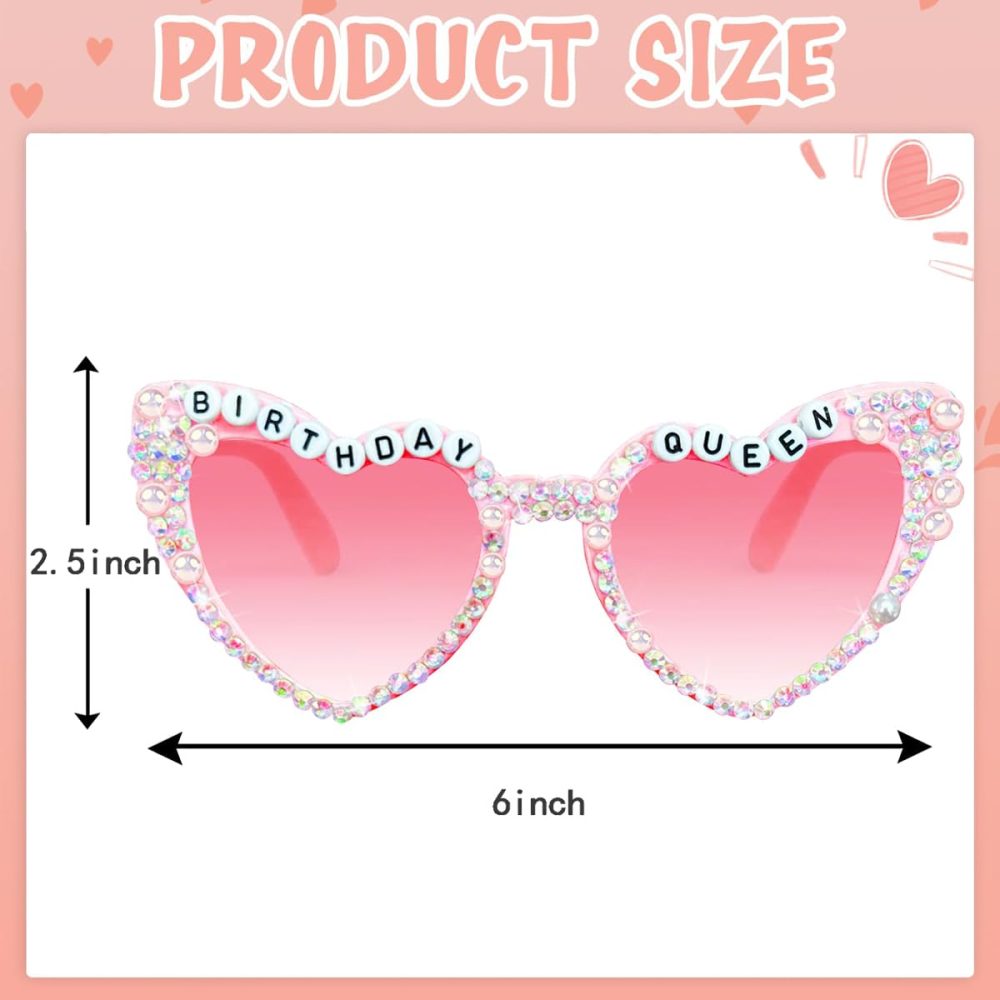 RJFUJP Birthday Glasses, Birthday Party Glasses Birthday Girl Sunglasses Pink Heart Shaped Shiny Bling Diamond Pearl Queen Sunglasses for Women Girl Birthday Party Gift Supplies Accessories Favors - Image 7