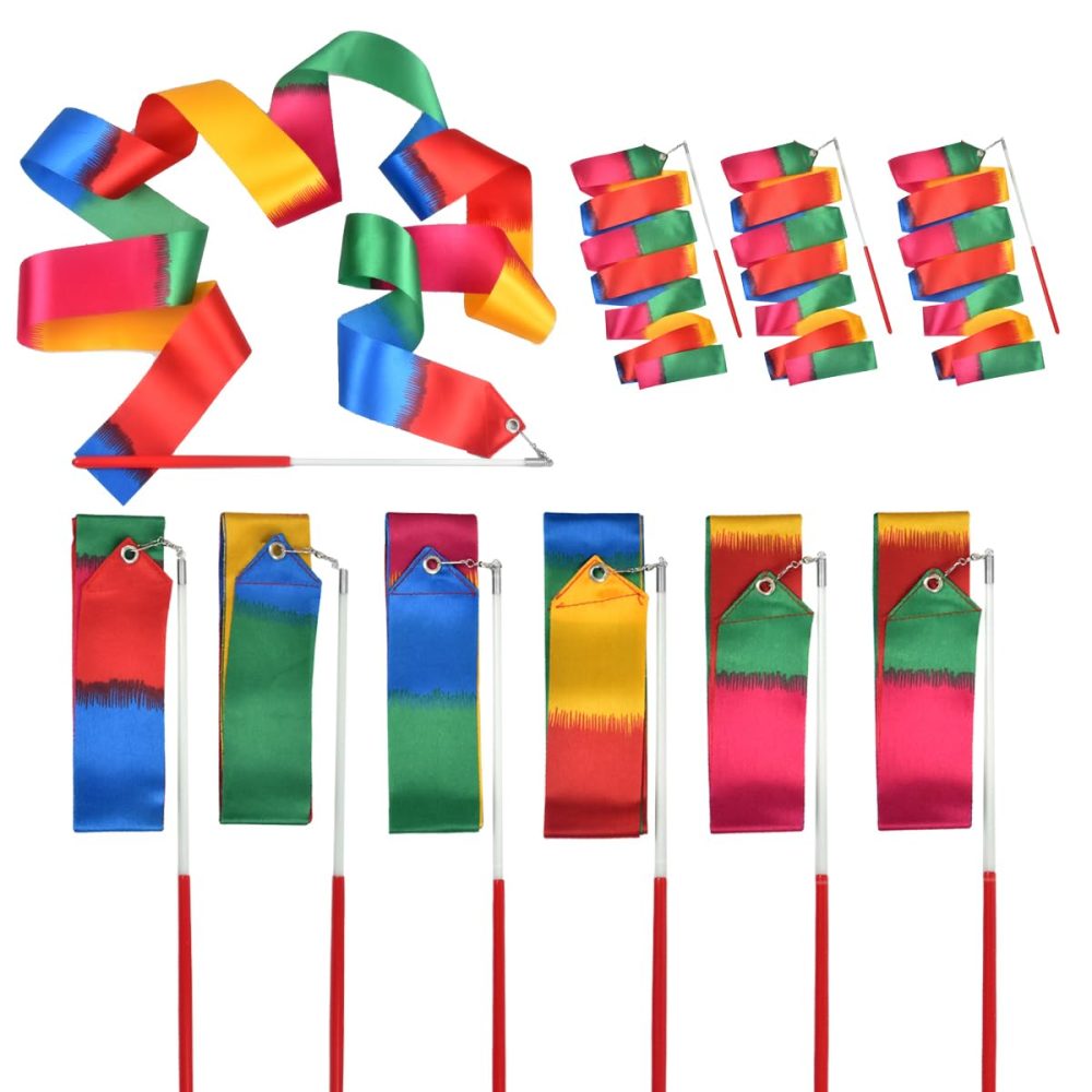 iFunLong 12PCS Rainbow Party Favors Dance Ribbons for Kids Circus Carnival Rhythmic Gymnastics Birthday Party Decoration Supplies, Ribbon Baton Twirling Sticks Silks Streamers Wands