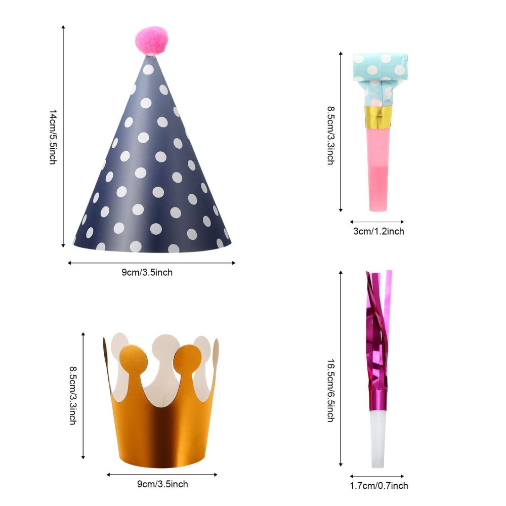 FRIUSATE 38 Pack Party Hats Set, 11PCS Birthday Party Cone Hats Lovely Crown with Pom Poms, 15PCS Colorful Party Blowouts, 12PCS Tassel Blowouts, Birthday Party Hat Decorations for Kids Adults - Image 7