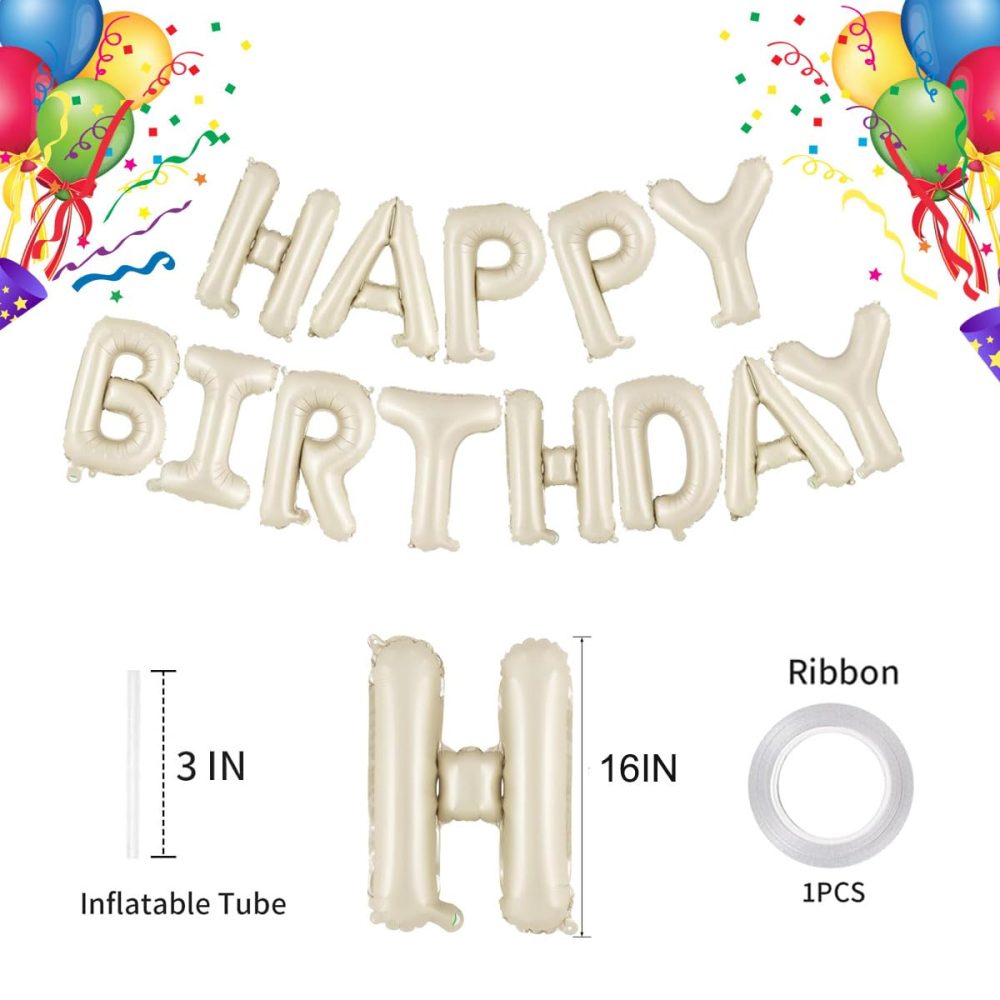 Happy Birthday Balloons Banner Cream,16 Inch Happy Birthday Letter Foil Balloons Bunting,Beige Happy Birthday Balloons for Boys Girls Men Women Birthday Party Supplies Decorations - Image 4